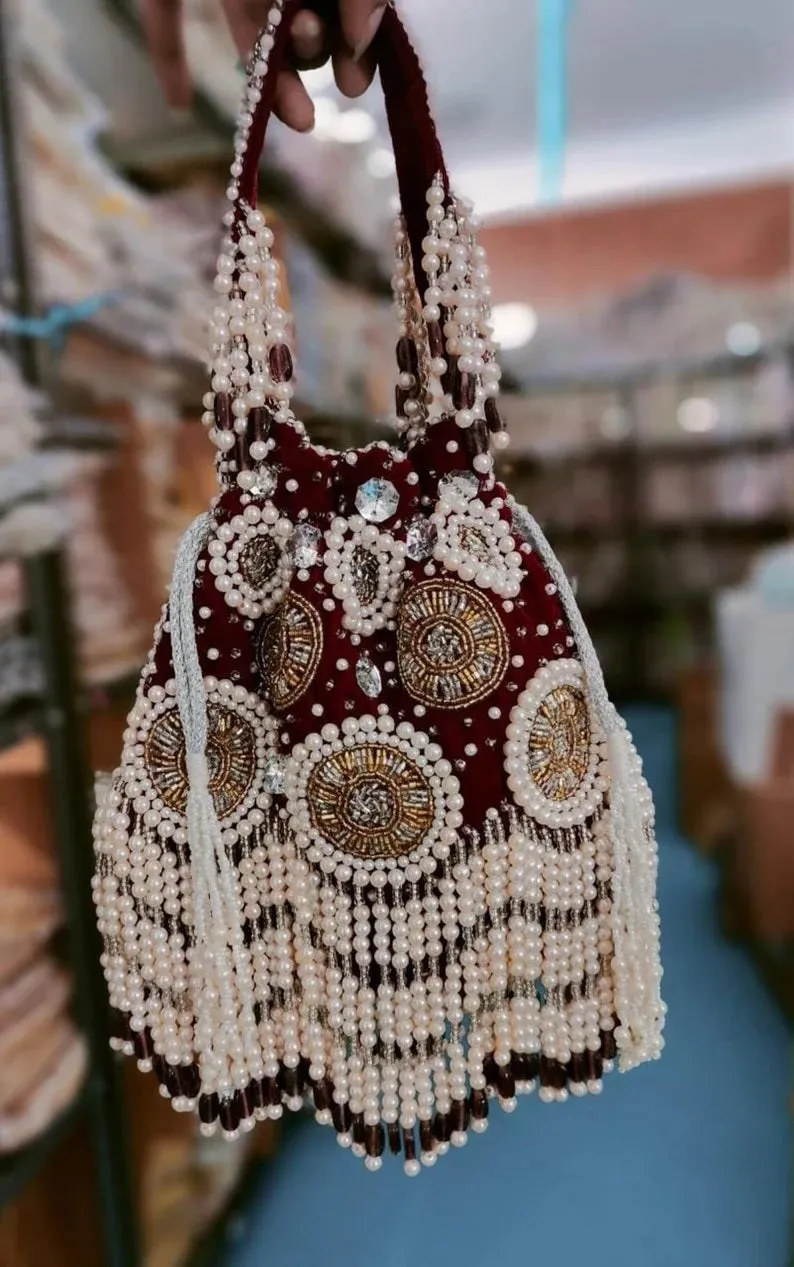 Pearl Double side Embroidery Work Potli Bag