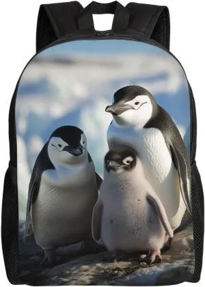 Penguin Parents and Chicks Antarctica Large Travel Backpack for Women Men Large Laptop Bag 16.1Inch College Bag Casual Daypack