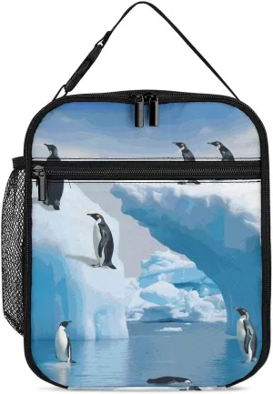 Penguins On The Iceberg Reusable Lunch Bag Insulated Leakproof Lunch Box Lunch Tote Bag for Women Men Office Picnic Travel