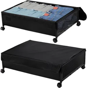 Peohud 2 Pack Under Bed Storage with Wheels, 48L Large Capacity Under Bed Storage Containers with Lid, Rolling Under Bed Metal Drawer for Clothes, Shoes, Books, Blankets
