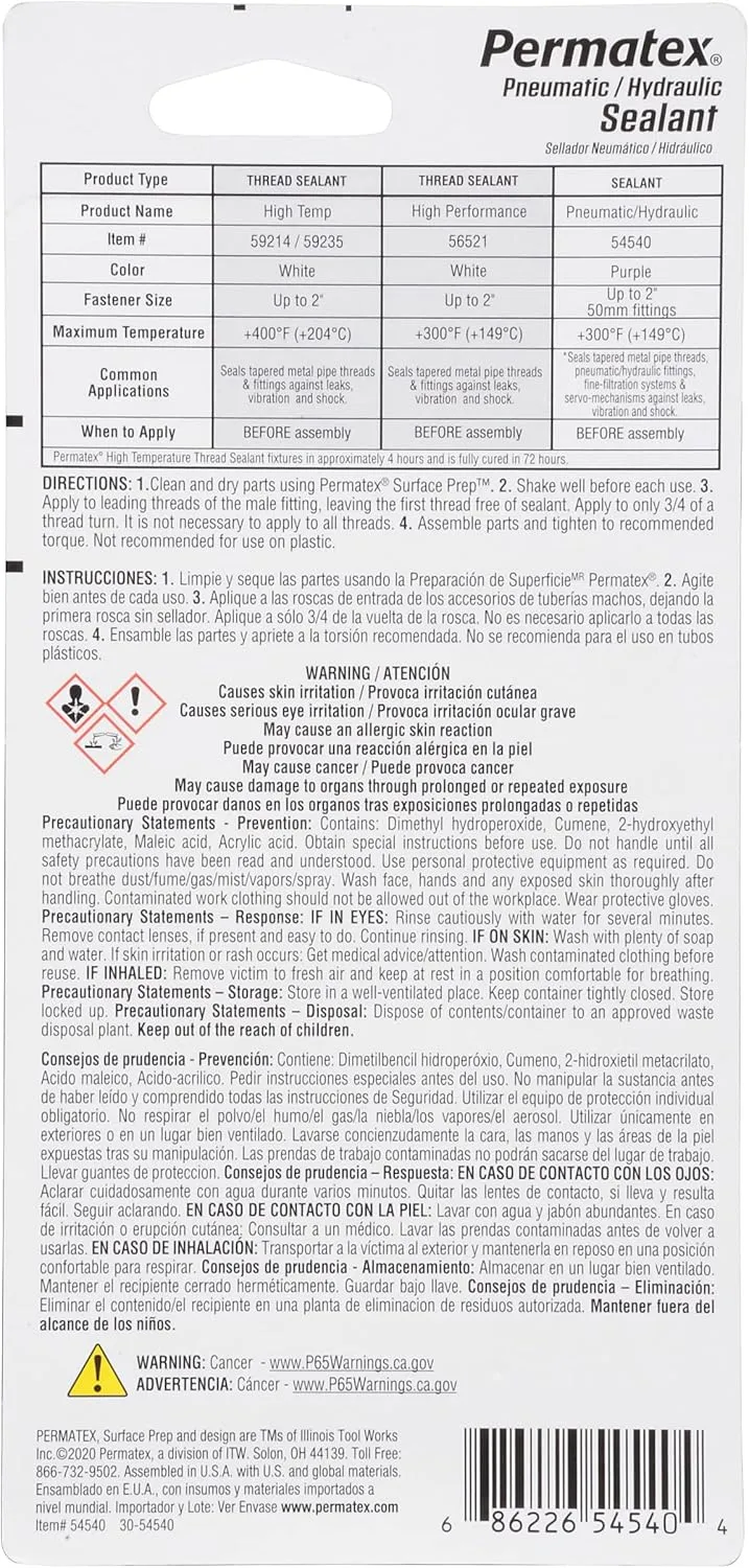 Permatex 54540 Pneumatic and Hydraulic Sealant - 1.22 oz.