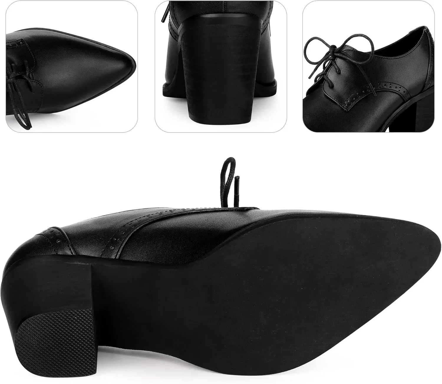 Perphy Pointy Toe Lace Up Block Heels Ankle Booties for Women