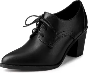 Perphy Pointy Toe Lace Up Block Heels Ankle Booties for Women