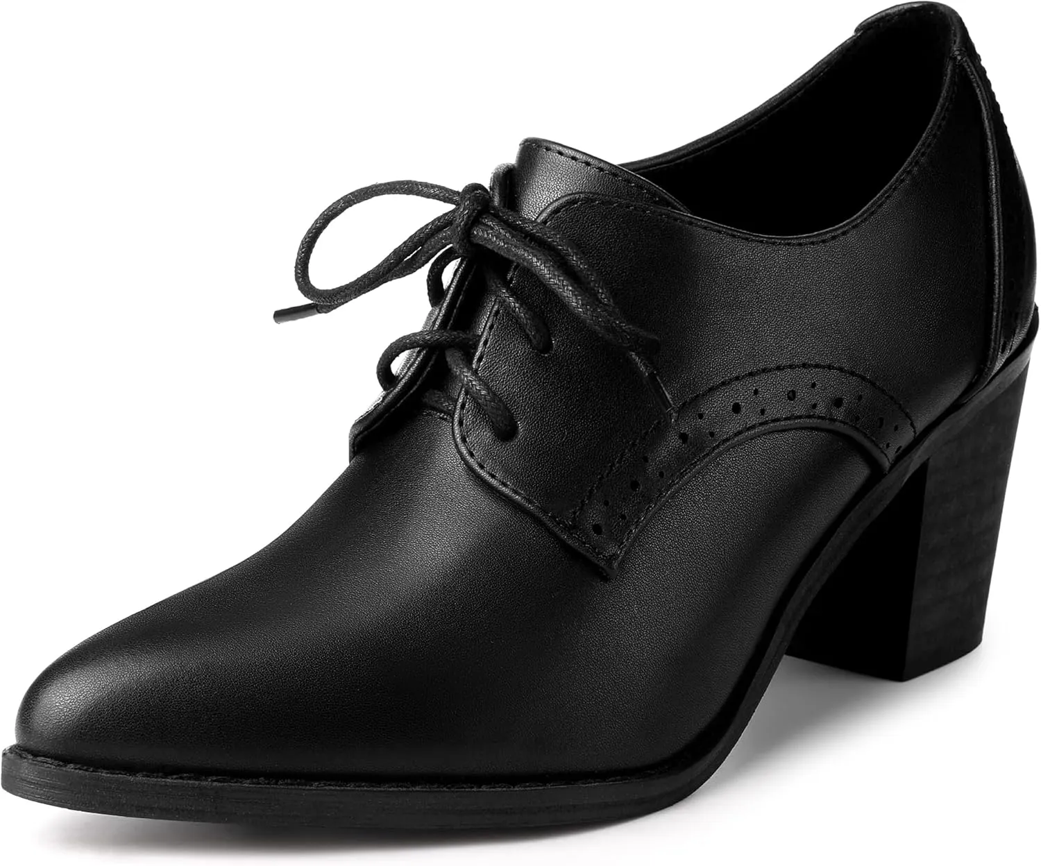 Perphy Pointy Toe Lace Up Block Heels Ankle Booties for Women