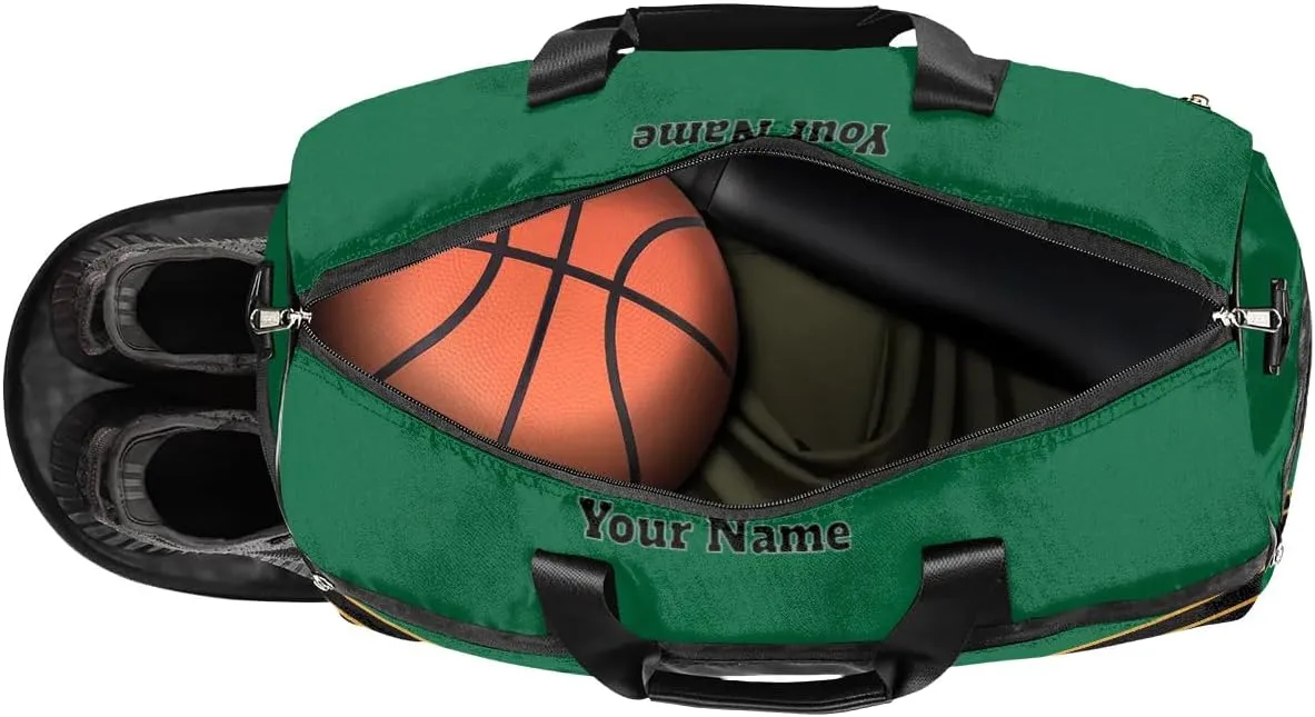 Personalized Cheer Duffel Bag Cheerleader Weekender Overnight Bag Custom Name Team Gift Lightweight Gymnastics Dance Bag Waterproof Sport Gym Travel Collapsible Carry on Tote Bag Green Gold Black
