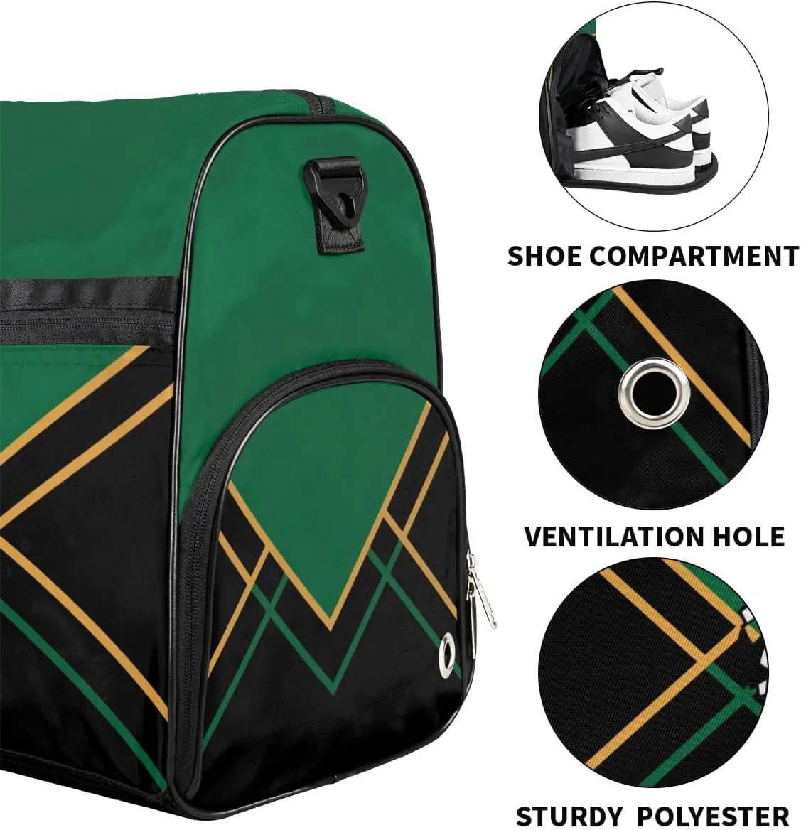Personalized Cheer Duffel Bag Cheerleader Weekender Overnight Bag Custom Name Team Gift Lightweight Gymnastics Dance Bag Waterproof Sport Gym Travel Collapsible Carry on Tote Bag Green Gold Black