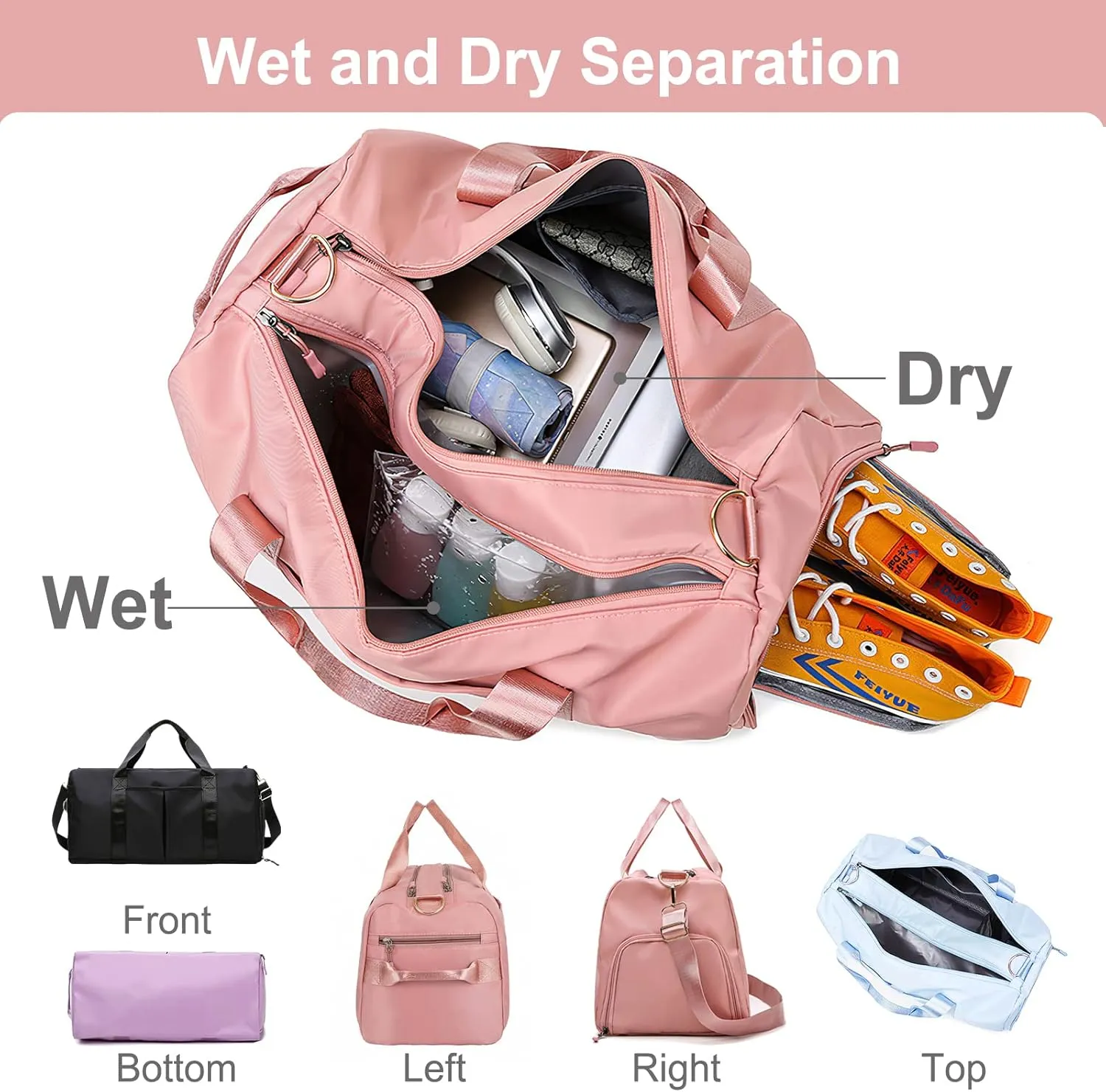 Personalized Duffel Travel Bag Embroidered Name Custom Sports Gym Bags Customized Dance Bag with Wet Dry Pockets & Shoe Weekender Overnight Bridesmaid Gift-Purple