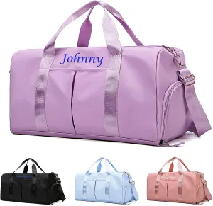 Personalized Duffel Travel Bag Embroidered Name Custom Sports Gym Bags Customized Dance Bag with Wet Dry Pockets & Shoe Weekender Overnight Bridesmaid Gift-Purple
