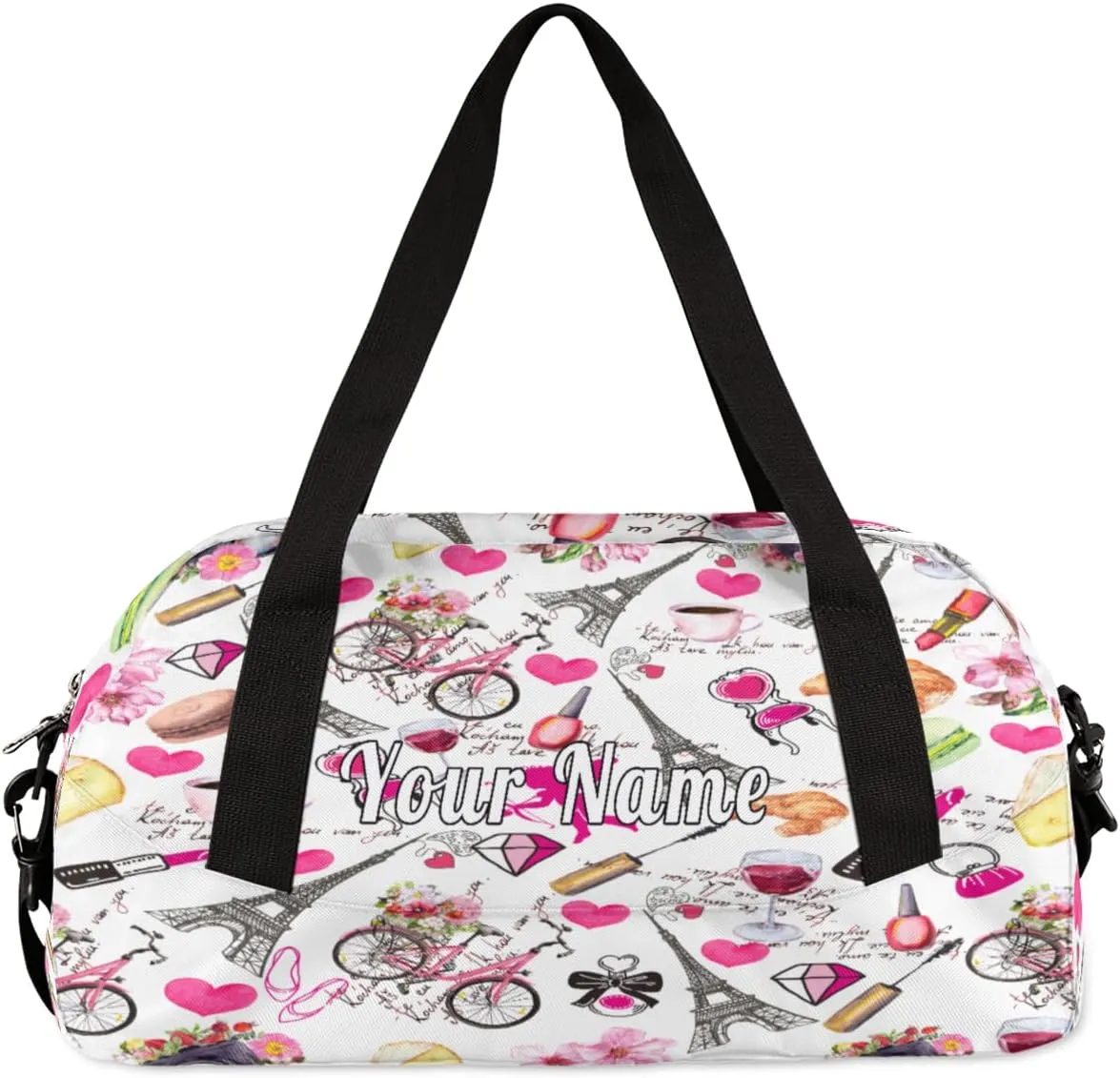 Personalized Kids Duffel Bag Paris Eiffel Tower Romantic,Custom Sport Gym Bag for Boys Girls,WWeekender Overnight Bags Travel Duffel Bag,Customized Kids Gift