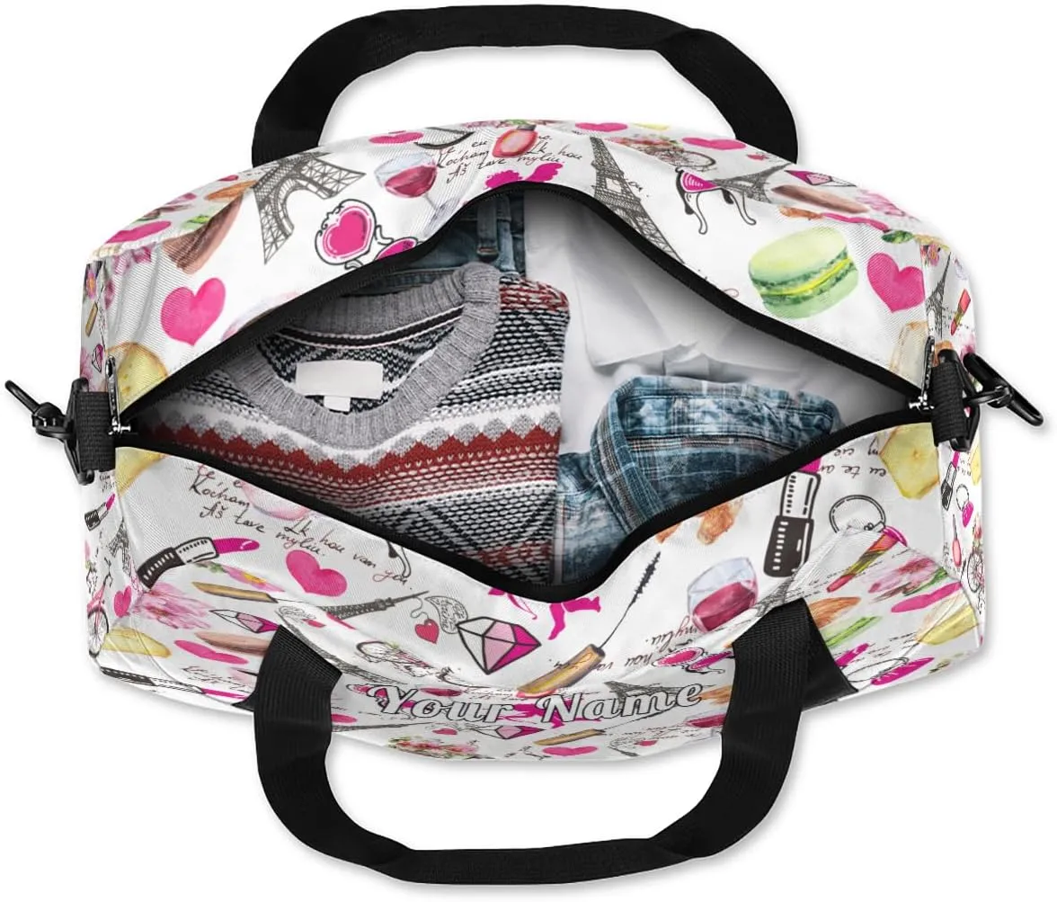 Personalized Kids Duffel Bag Paris Eiffel Tower Romantic,Custom Sport Gym Bag for Boys Girls,WWeekender Overnight Bags Travel Duffel Bag,Customized Kids Gift