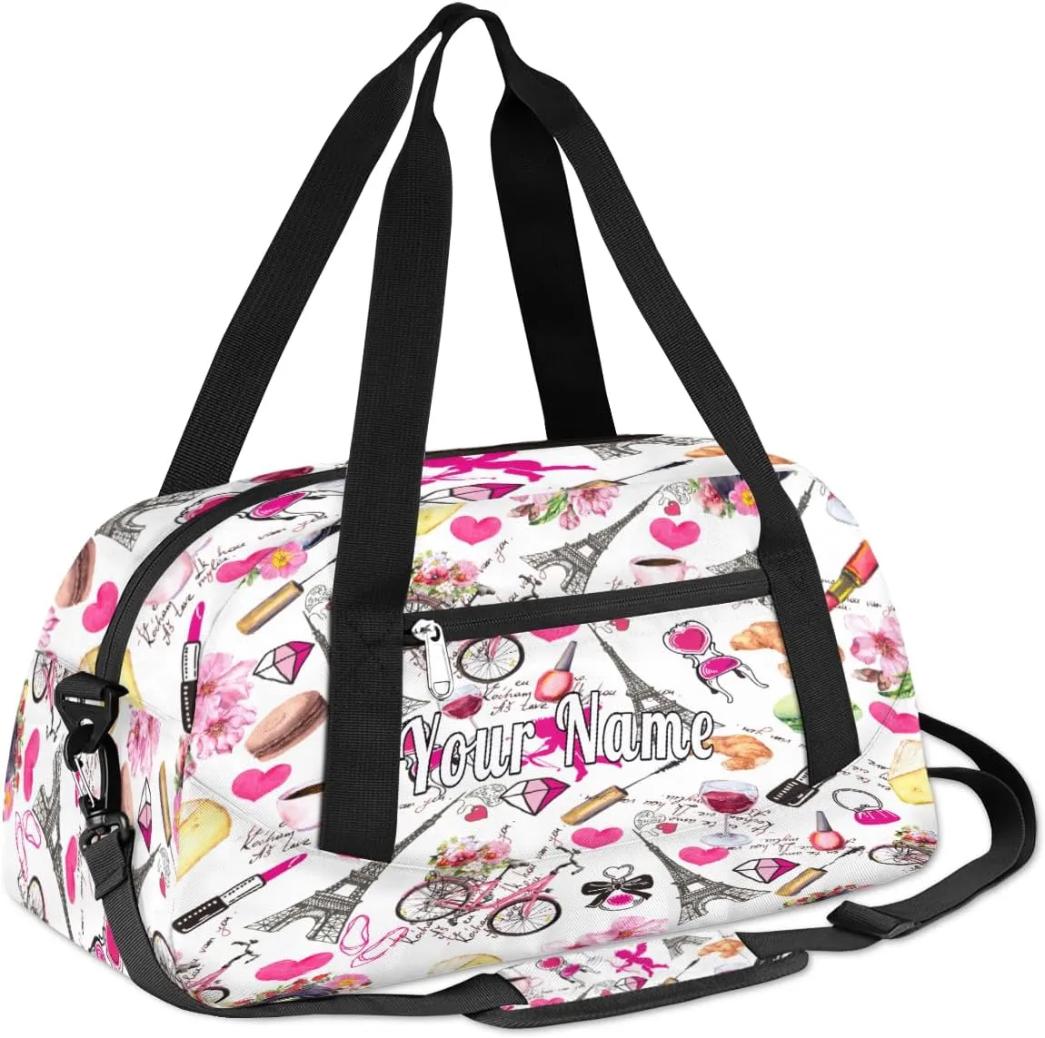 Personalized Kids Duffel Bag Paris Eiffel Tower Romantic,Custom Sport Gym Bag for Boys Girls,WWeekender Overnight Bags Travel Duffel Bag,Customized Kids Gift
