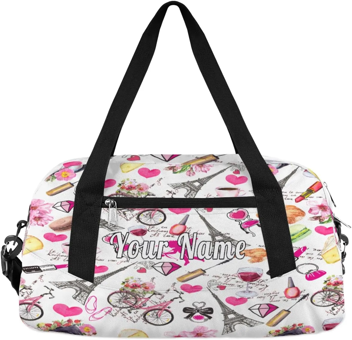 Personalized Kids Duffel Bag Paris Eiffel Tower Romantic,Custom Sport Gym Bag for Boys Girls,WWeekender Overnight Bags Travel Duffel Bag,Customized Kids Gift