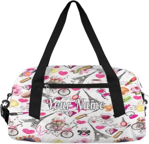 Personalized Kids Duffel Bag Paris Eiffel Tower Romantic,Custom Sport Gym Bag for Boys Girls,WWeekender Overnight Bags Travel Duffel Bag,Customized Kids Gift