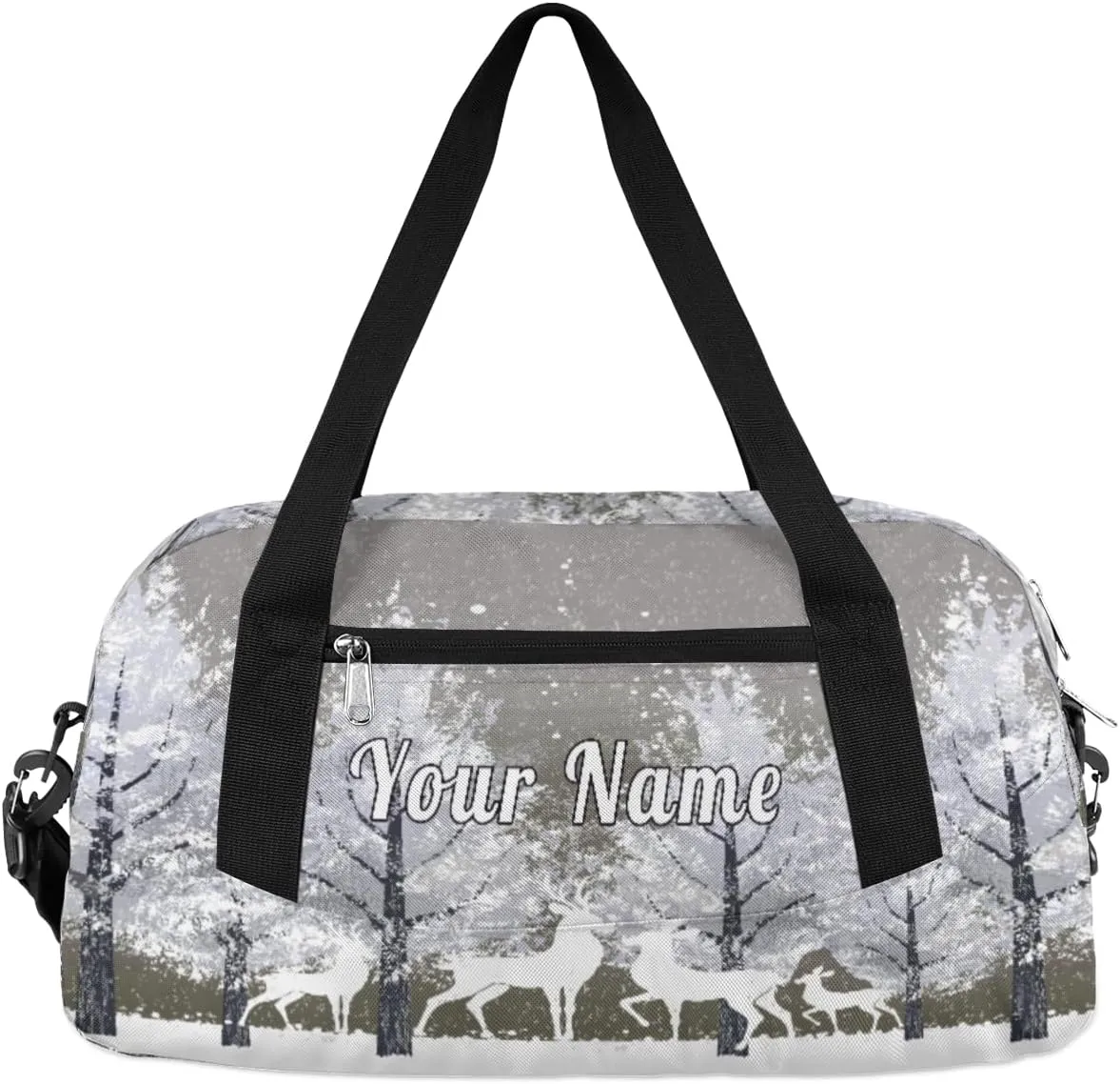 Personalized Kids Duffel Bag Snow Forest Animal Deer,Custom Sport Gym Bag for Boys Girls,WWeekender Overnight Bags Travel Duffel Bag,Customized Kids Gift
