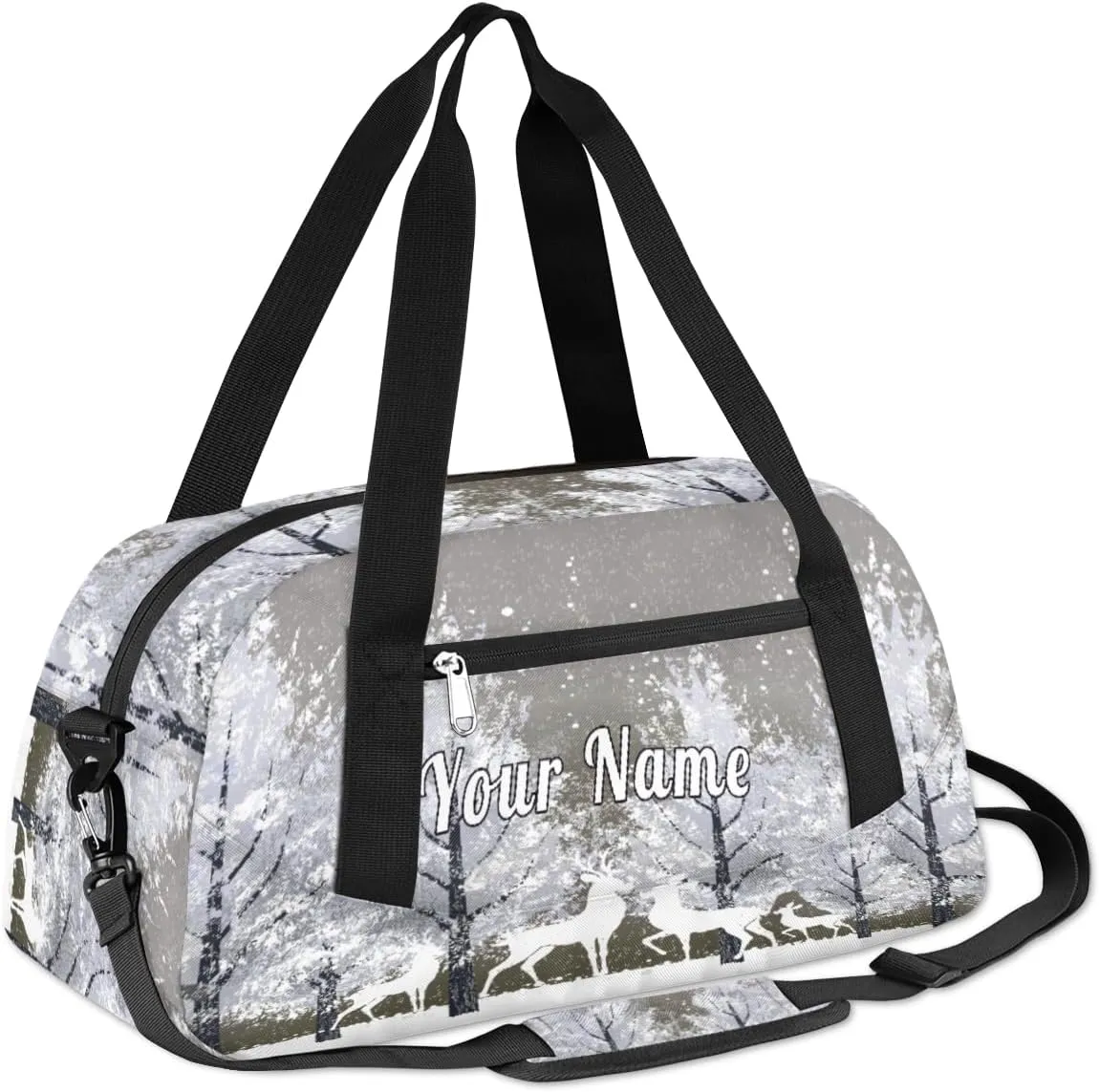 Personalized Kids Duffel Bag Snow Forest Animal Deer,Custom Sport Gym Bag for Boys Girls,WWeekender Overnight Bags Travel Duffel Bag,Customized Kids Gift
