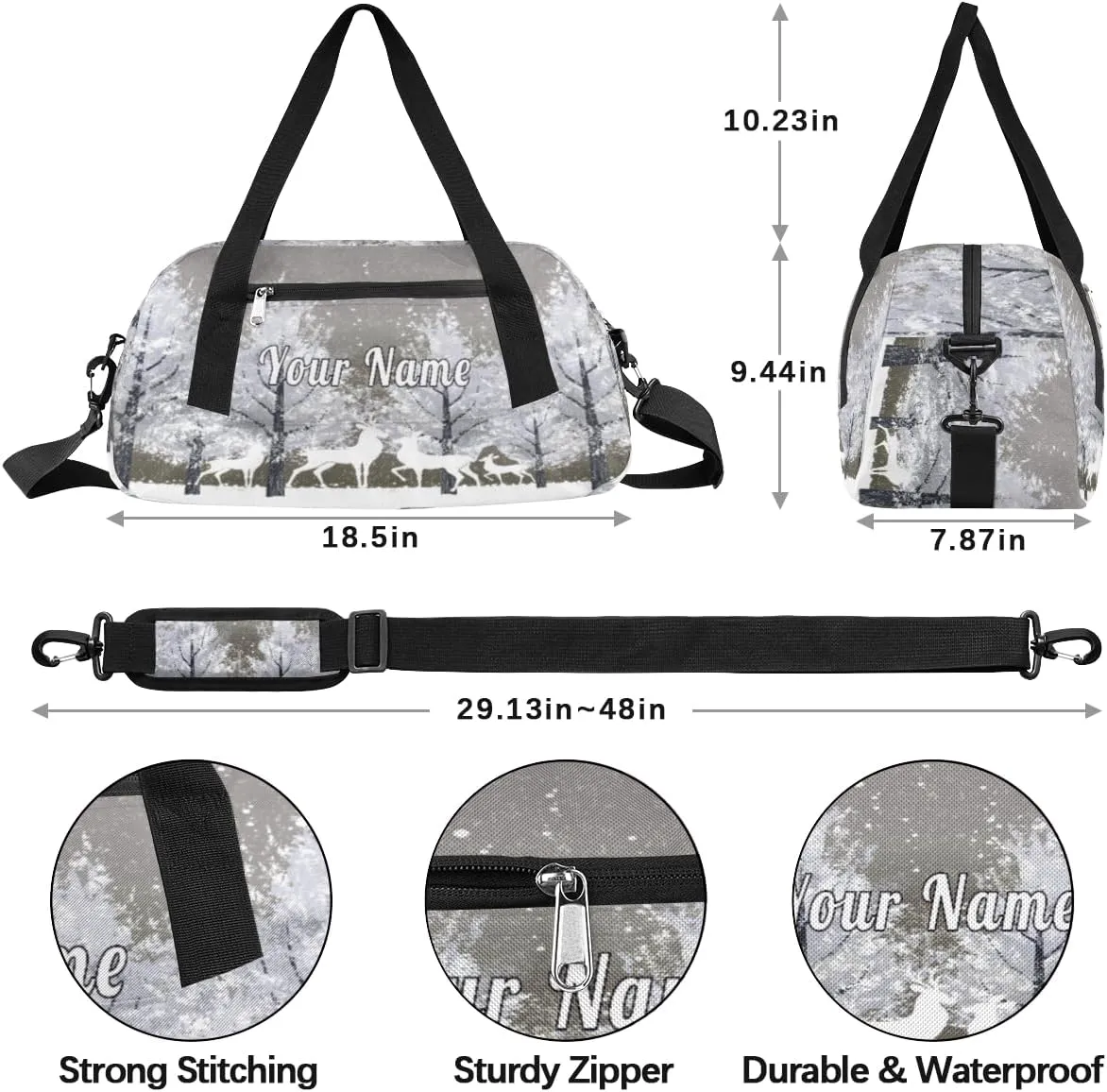 Personalized Kids Duffel Bag Snow Forest Animal Deer,Custom Sport Gym Bag for Boys Girls,WWeekender Overnight Bags Travel Duffel Bag,Customized Kids Gift