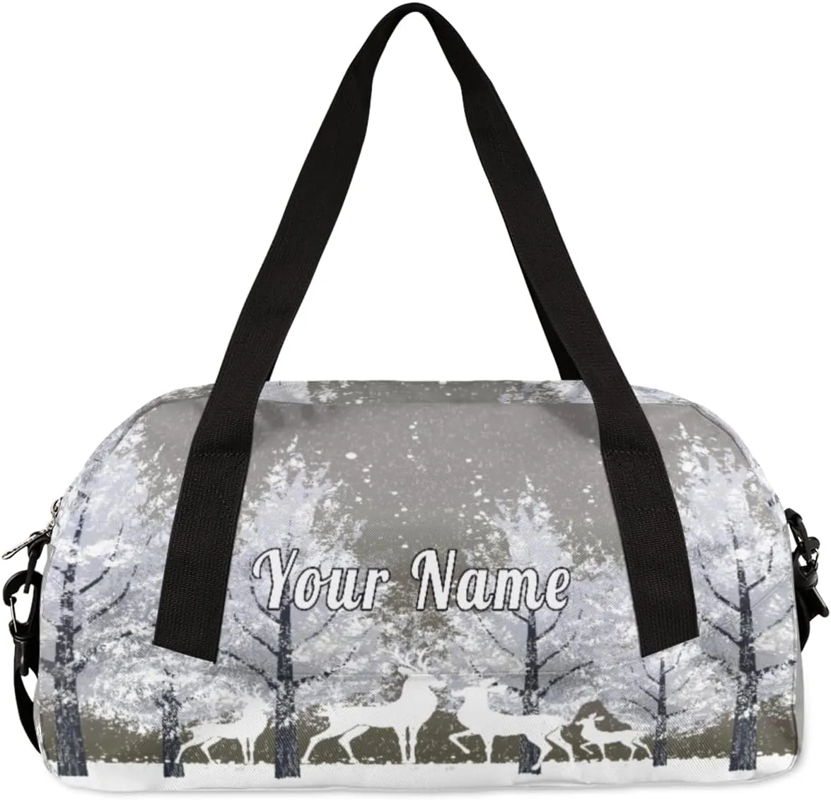 Personalized Kids Duffel Bag Snow Forest Animal Deer,Custom Sport Gym Bag for Boys Girls,WWeekender Overnight Bags Travel Duffel Bag,Customized Kids Gift