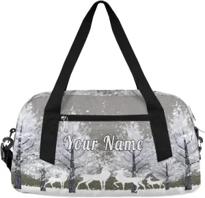 Personalized Kids Duffel Bag Snow Forest Animal Deer,Custom Sport Gym Bag for Boys Girls,WWeekender Overnight Bags Travel Duffel Bag,Customized Kids Gift