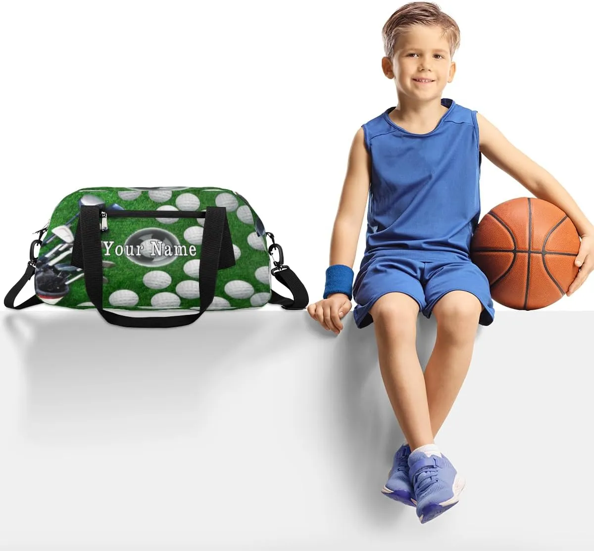Personalized Kids Duffel Bag Sport Ball Golf Training,Custom Sport Gym Bag for Boys Girls,WWeekender Overnight Bags Travel Duffel Bag,Customized Kids Gift