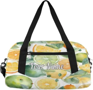 Personalized Kids Duffel Bag Watercolor Fruit Lemon Lime Leaves,Custom Sport Gym Bag for Boys Girls,WWeekender Overnight Bags Travel Duffel Bag,Customized Kids Gift
