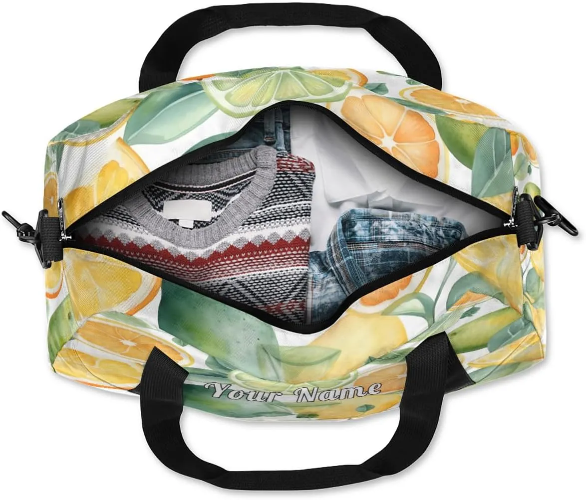 Personalized Kids Duffel Bag Watercolor Fruit Lemon Lime Leaves,Custom Sport Gym Bag for Boys Girls,WWeekender Overnight Bags Travel Duffel Bag,Customized Kids Gift