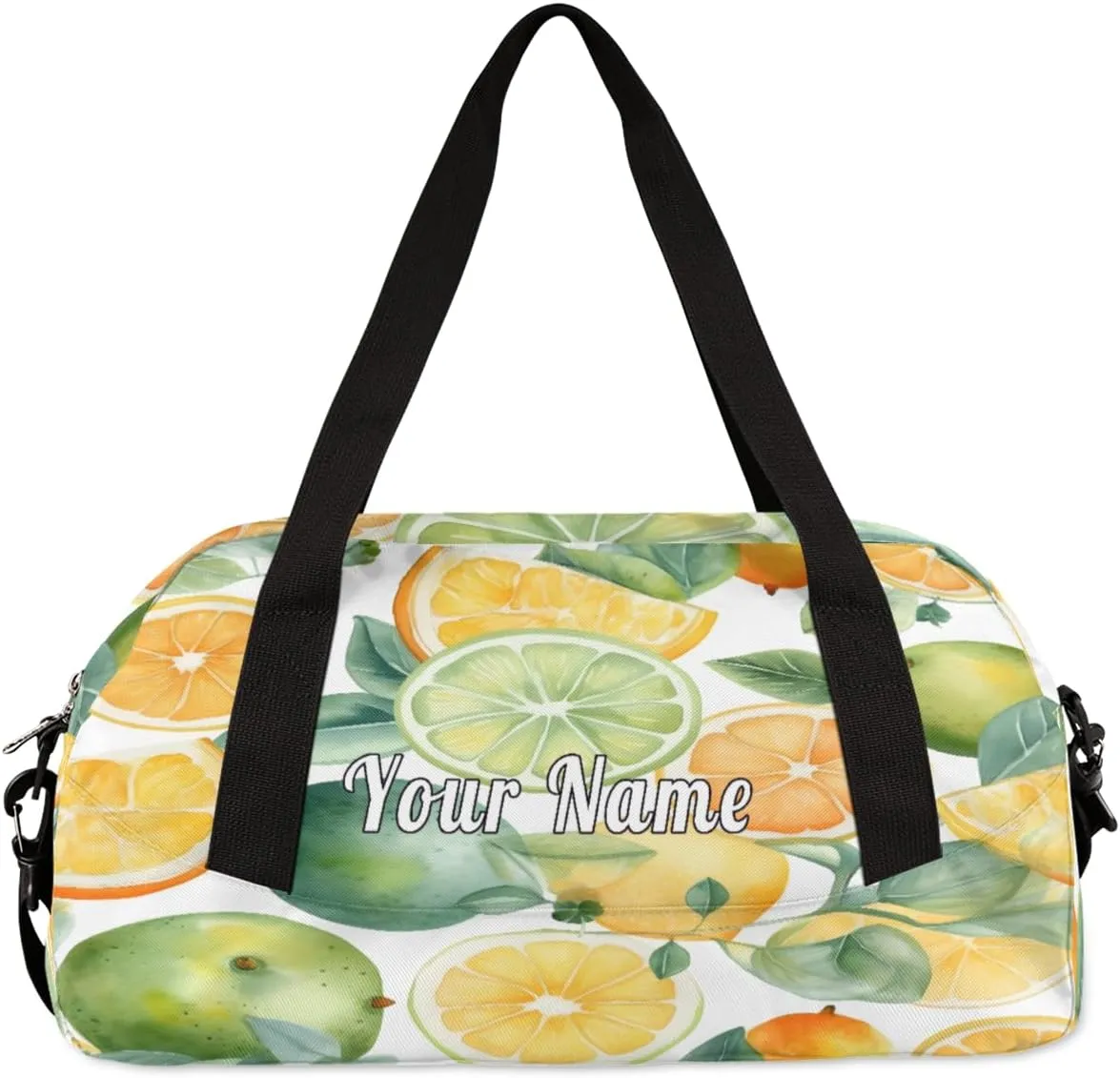 Personalized Kids Duffel Bag Watercolor Fruit Lemon Lime Leaves,Custom Sport Gym Bag for Boys Girls,WWeekender Overnight Bags Travel Duffel Bag,Customized Kids Gift
