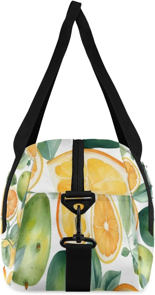 Personalized Kids Duffel Bag Watercolor Fruit Lemon Lime Leaves,Custom Sport Gym Bag for Boys Girls,WWeekender Overnight Bags Travel Duffel Bag,Customized Kids Gift