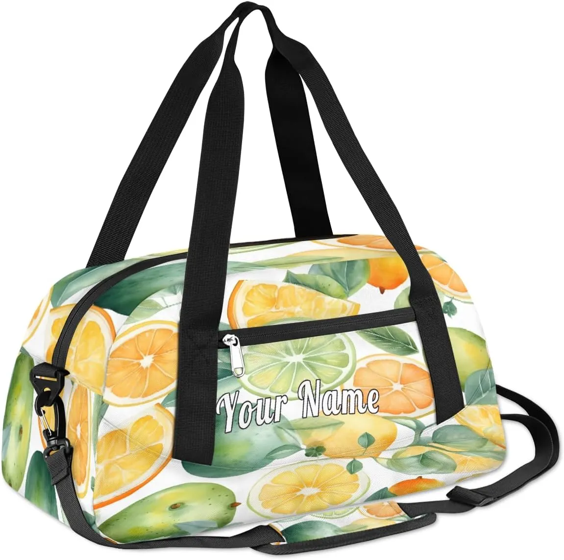 Personalized Kids Duffel Bag Watercolor Fruit Lemon Lime Leaves,Custom Sport Gym Bag for Boys Girls,WWeekender Overnight Bags Travel Duffel Bag,Customized Kids Gift