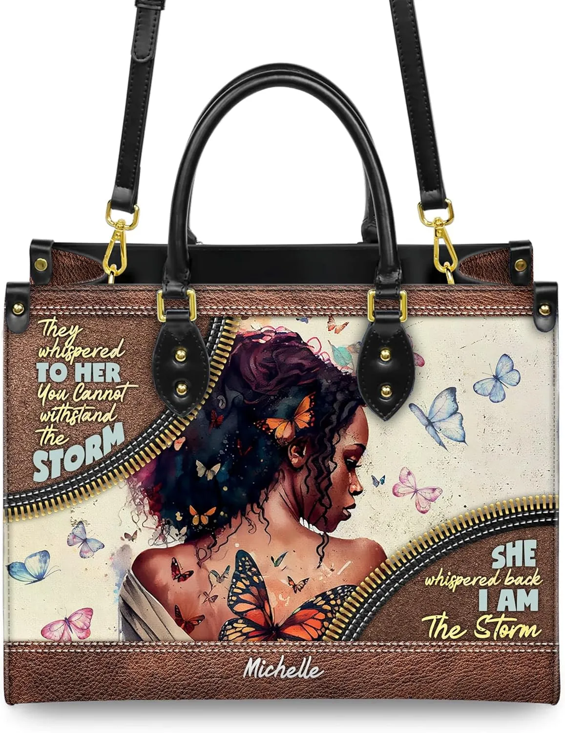 Personalized Leather Handbag For Black African Women – Matching Purse and Wallet Set – Mother's Day Gifts for Melanin Woman