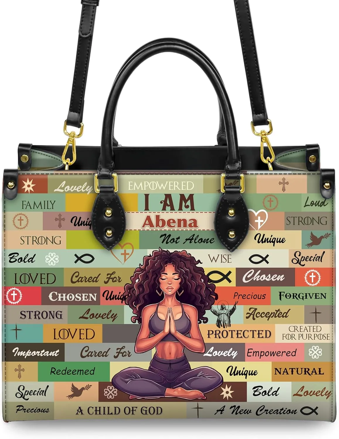 Personalized Leather Handbag For Black African Women – Matching Purse and Wallet Set – Mother's Day Gifts for Melanin Woman