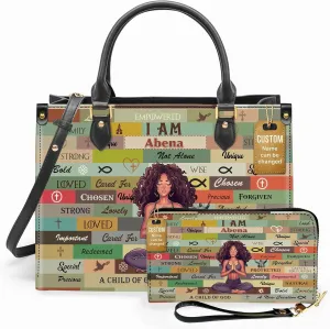 Personalized Leather Handbag For Black African Women – Matching Purse and Wallet Set – Mother's Day Gifts for Melanin Woman