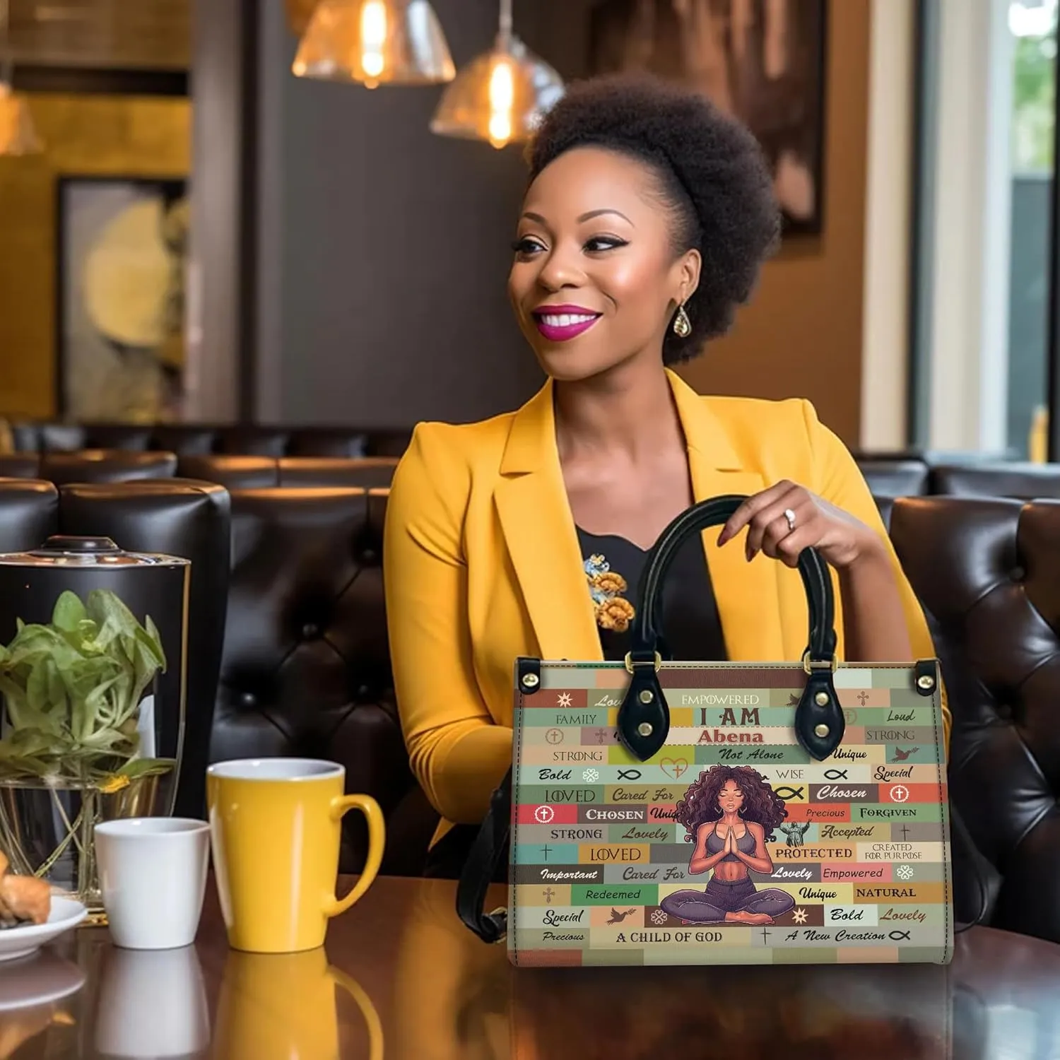 Personalized Leather Handbag For Black African Women – Matching Purse and Wallet Set – Mother's Day Gifts for Melanin Woman