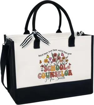 Personalized School Counselor Tote Bag with Zipper, Teacher Appreciation Gift, Bag for Women, Birthday Gift