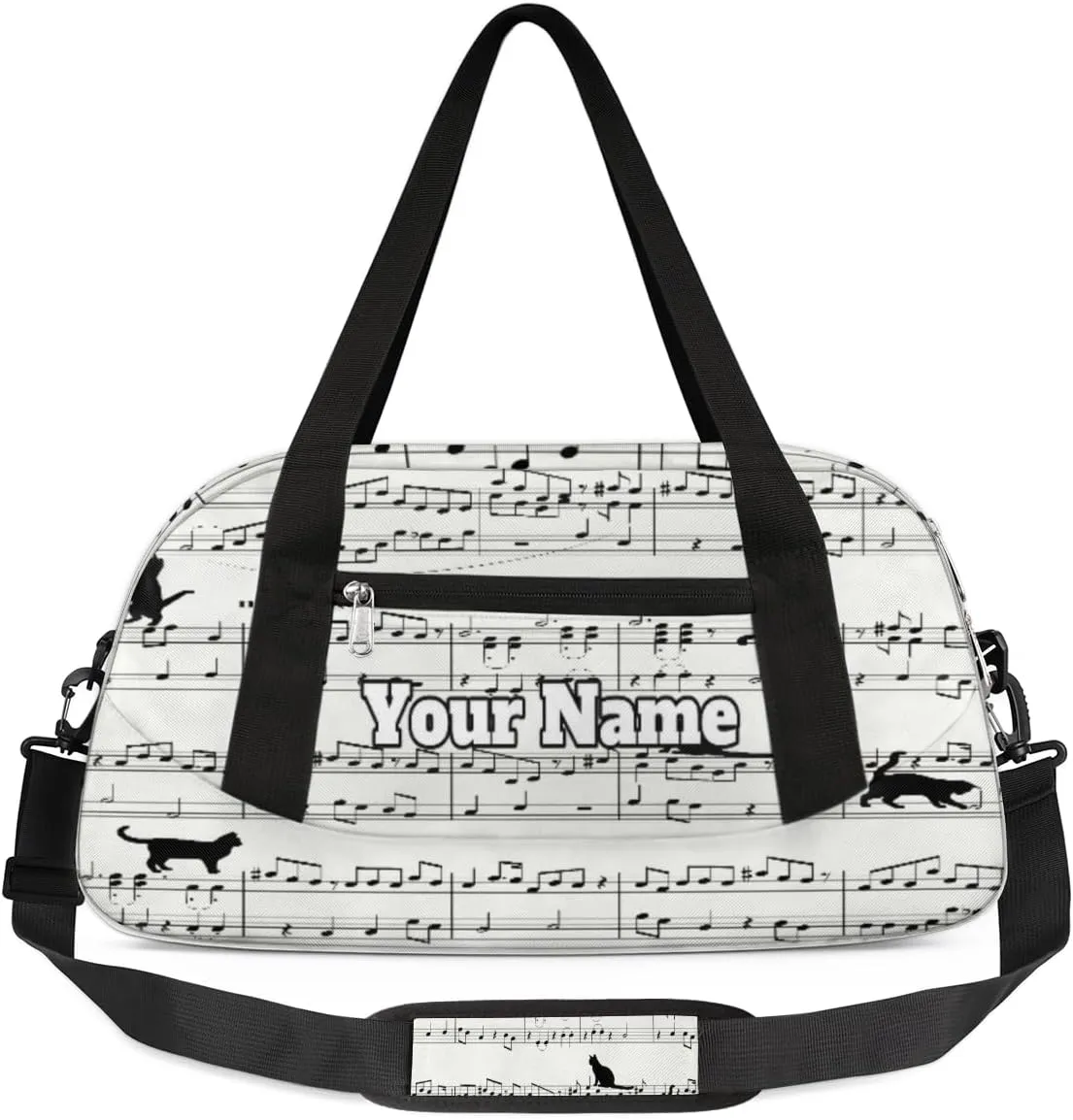 Personalized Sport Duffel Bag Custom Musical Notes Gymnastics Duffel Bags for Teens, Waterproof Sport Bag, Cat Print