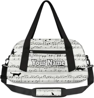 Personalized Sport Duffel Bag Custom Musical Notes Gymnastics Duffel Bags for Teens, Waterproof Sport Bag, Cat Print