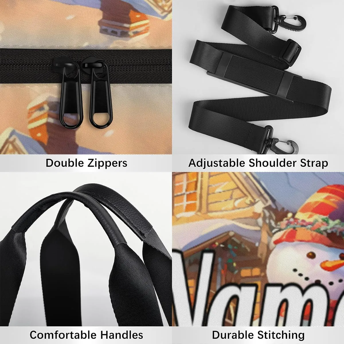 Personalized Sport Gym Bag Dance Duffle Ballet Bag Overnight Travel Sleepover Bags Swimming Hiking Camping, Christmas Snowman Print