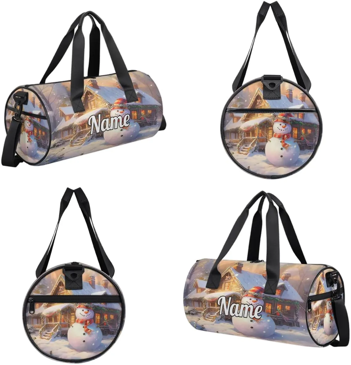 Personalized Sport Gym Bag Dance Duffle Ballet Bag Overnight Travel Sleepover Bags Swimming Hiking Camping, Christmas Snowman Print