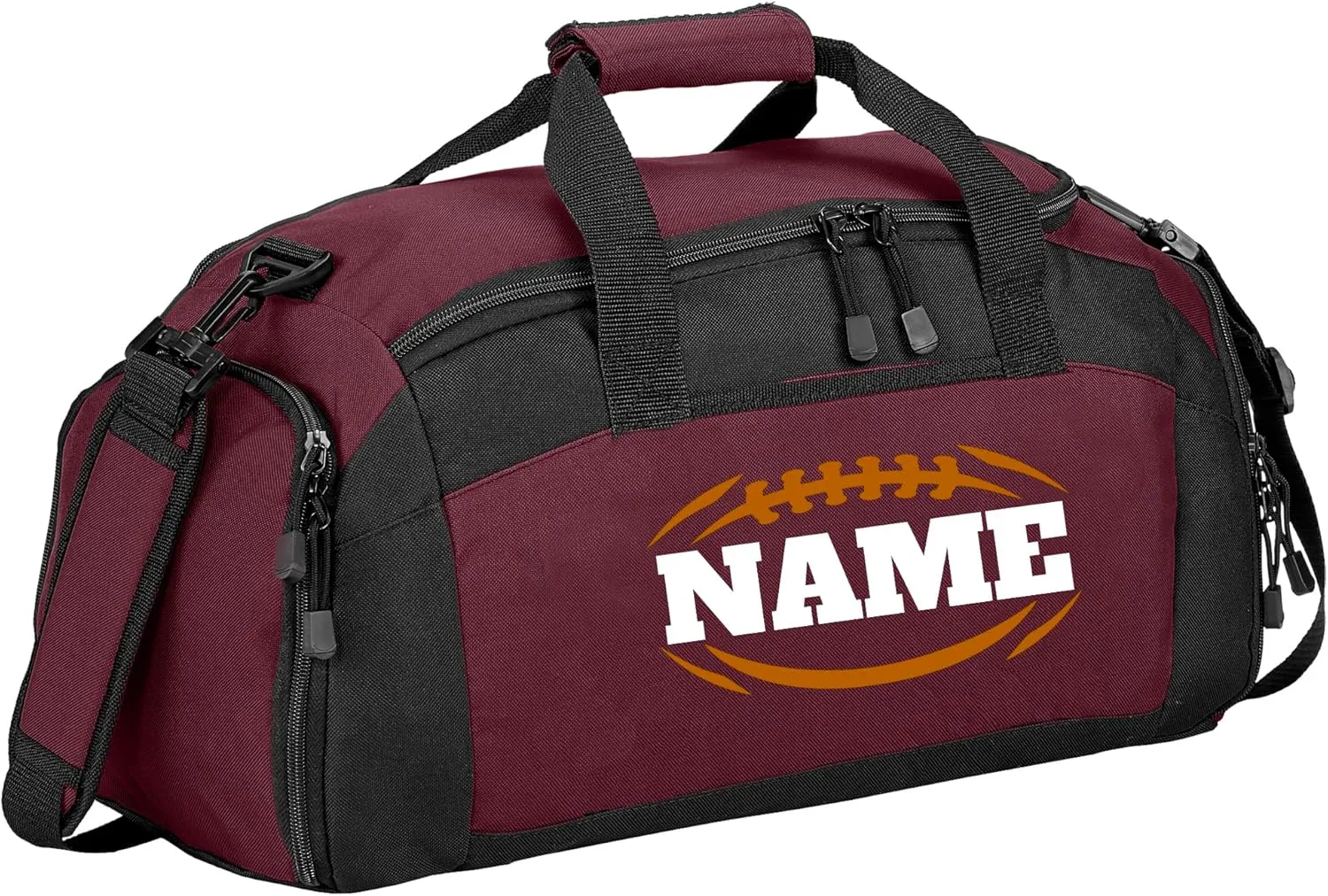 Personalized Sports Duffle Bag with Shoe Compartment (Football, Maroon)