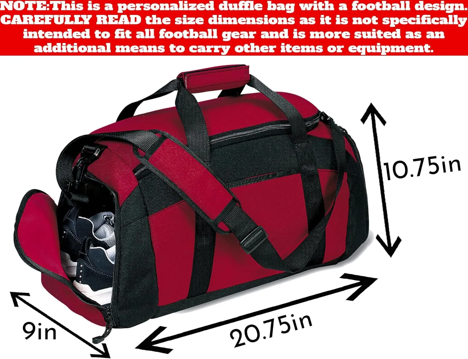 Personalized Sports Duffle Bag with Shoe Compartment (Football, Maroon)