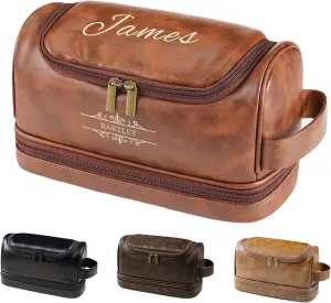 Personalized Toiletry Bag for Men, Custom Leather Toiletry Bag, Double Sided customization, Men Dopp Kit Gift, Gifts for Boyfriend, Dad, Son Husband Father's Day, Wedding, Anniversay, Birthday