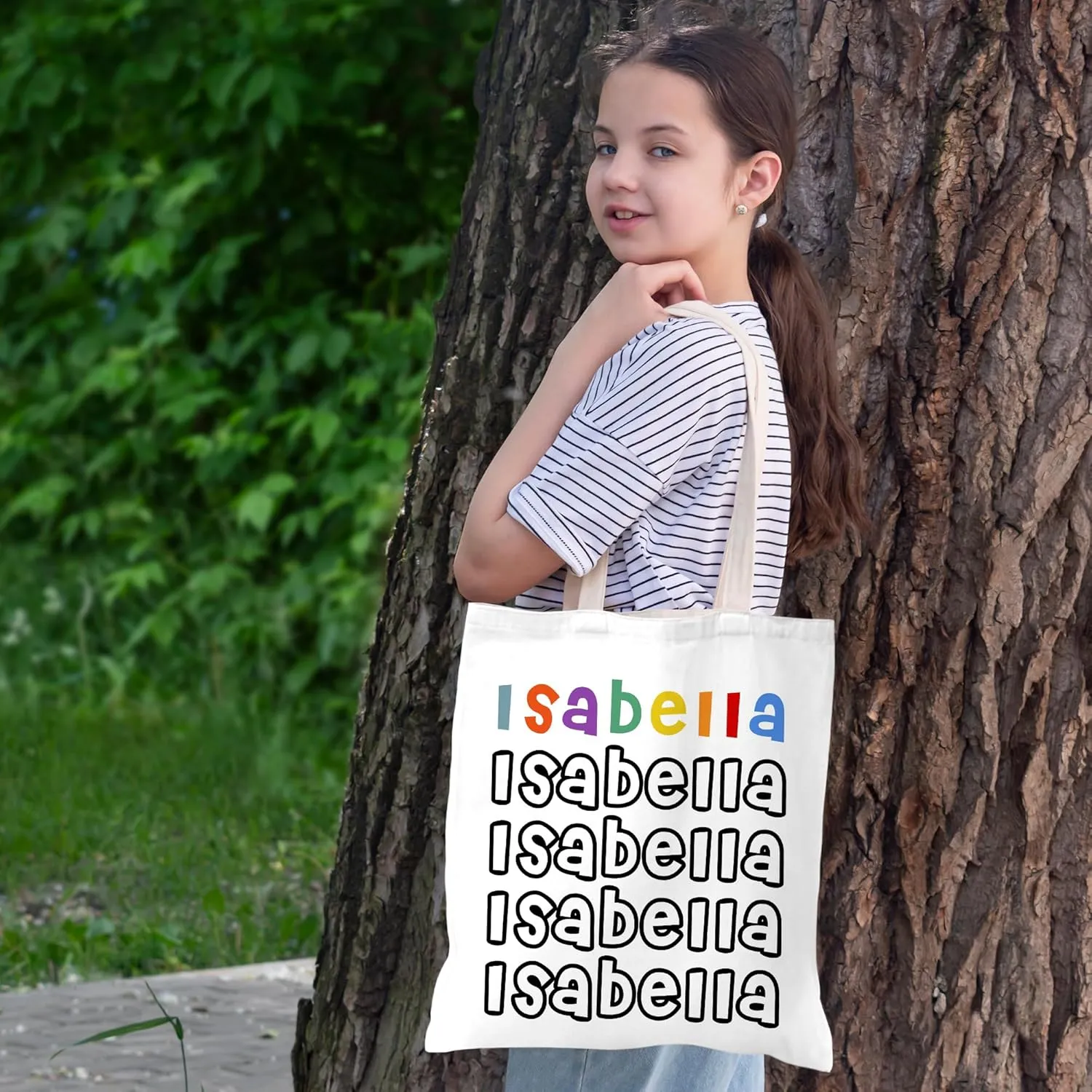 Personalized Tote Bag Custom Name Canvas Bag Customized Reusable Shoulder Tote Bag for Travel Birthday Holiday Gifts