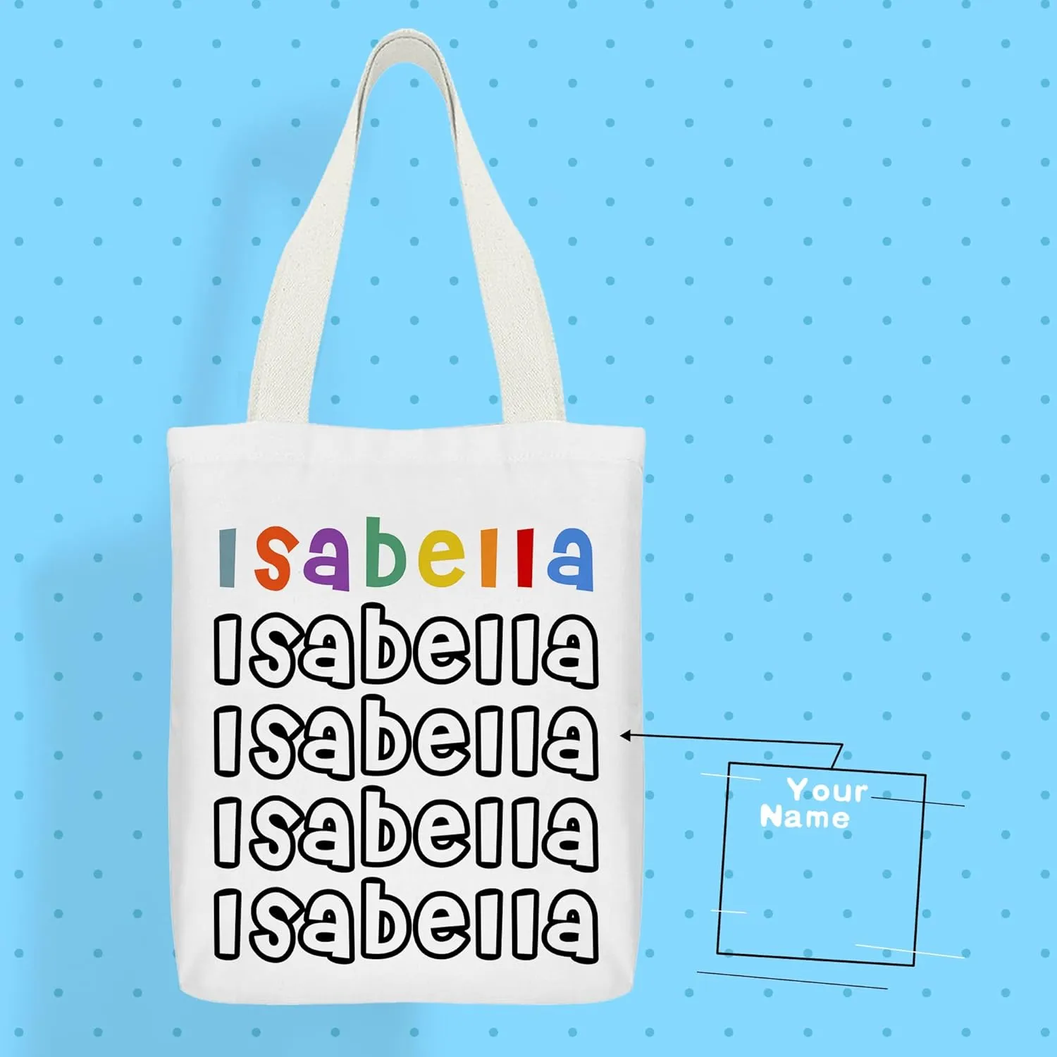 Personalized Tote Bag Custom Name Canvas Bag Customized Reusable Shoulder Tote Bag for Travel Birthday Holiday Gifts