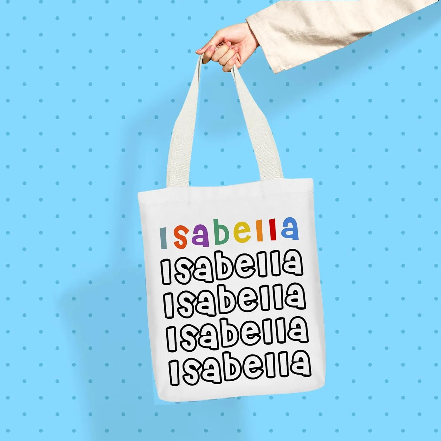 Personalized Tote Bag Custom Name Canvas Bag Customized Reusable Shoulder Tote Bag for Travel Birthday Holiday Gifts