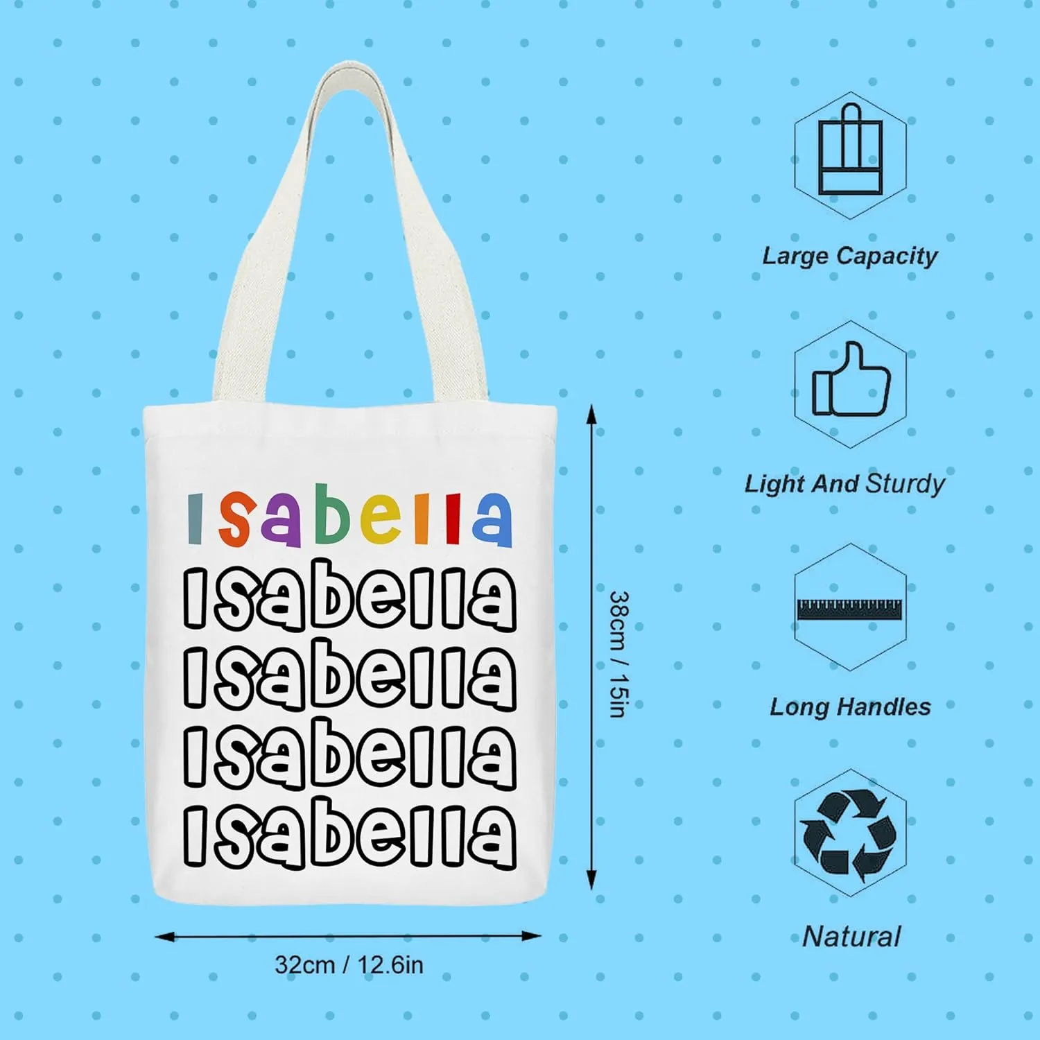 Personalized Tote Bag Custom Name Canvas Bag Customized Reusable Shoulder Tote Bag for Travel Birthday Holiday Gifts