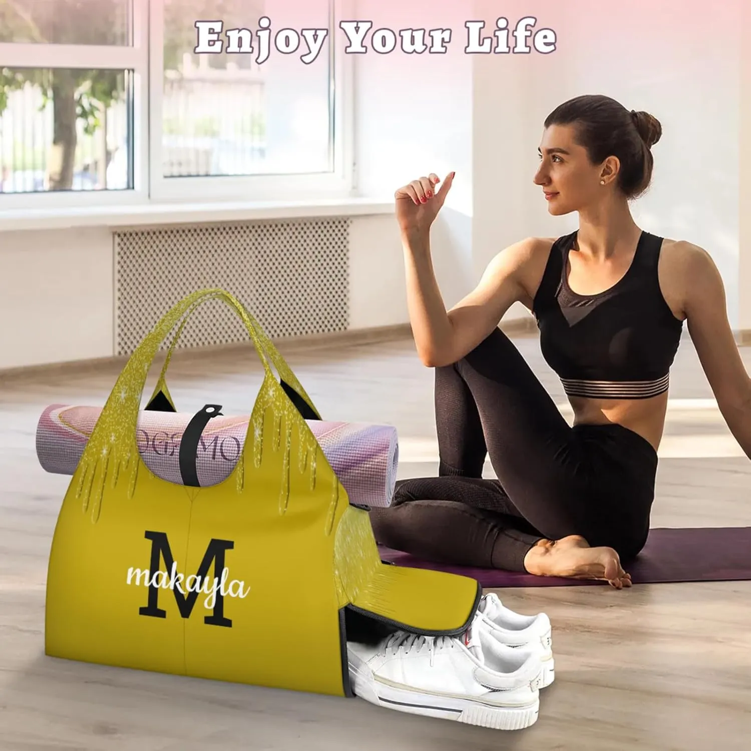 Personalized Yoga Mat Tote Bag for Workout, Pilates,Travel, Beach and Gym Custom Sports Gym Duffle Bag with Name