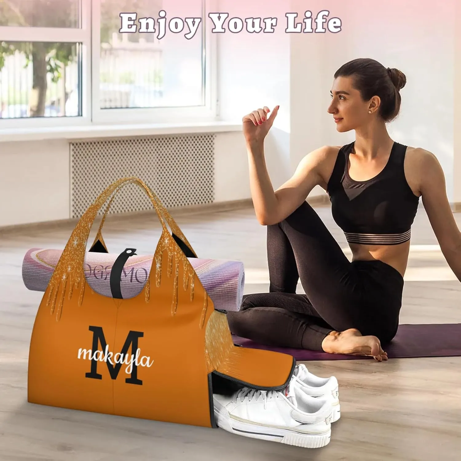 Personalized Yoga Mat Tote Bag for Workout, Pilates,Travel, Beach and Gym Custom Sports Gym Duffle Bag with Name