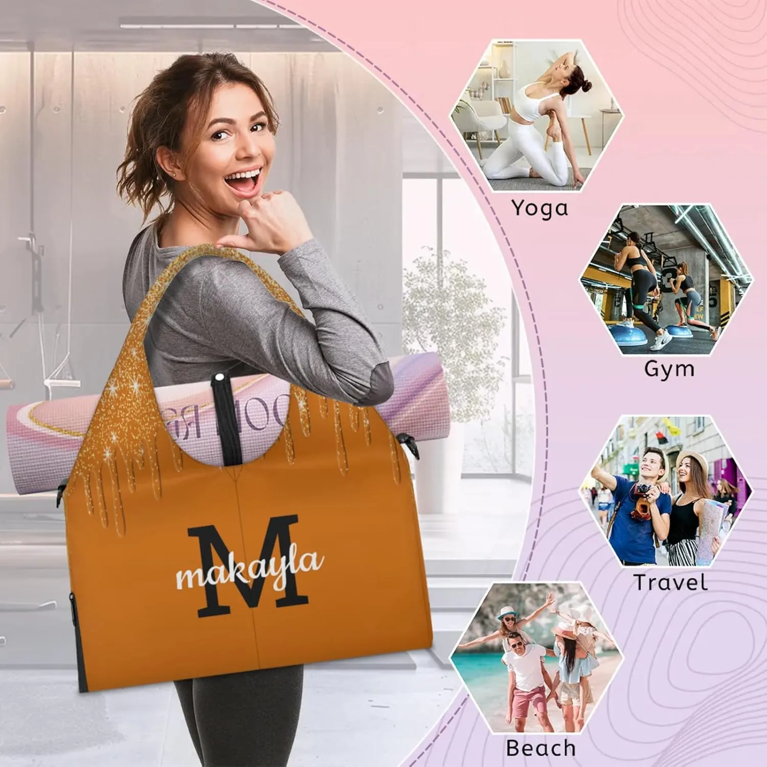 Personalized Yoga Mat Tote Bag for Workout, Pilates,Travel, Beach and Gym Custom Sports Gym Duffle Bag with Name