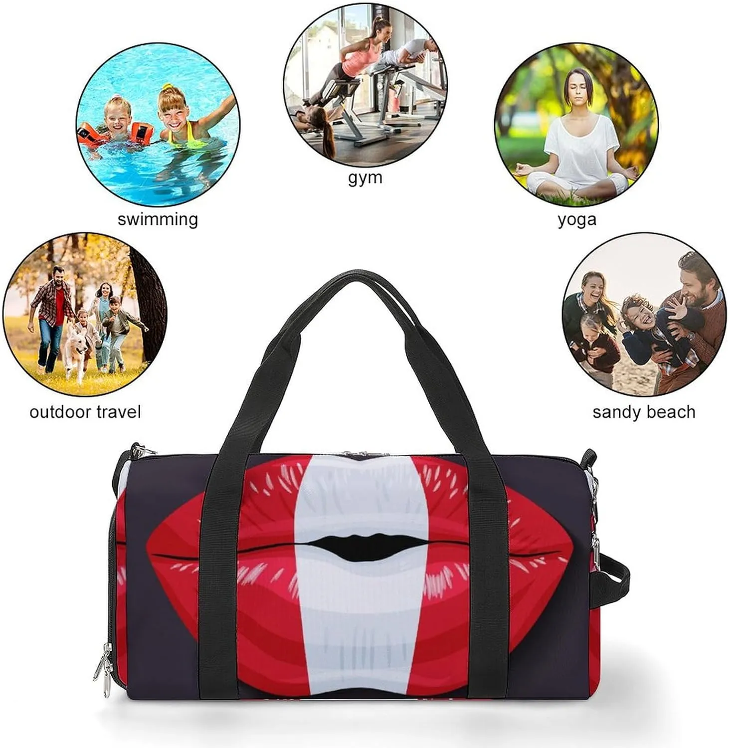 Peru Flag Lips Duffel Bag for Men Women with Shoe Compartment Lightweight Gym Bag