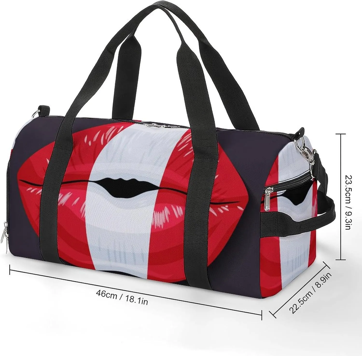 Peru Flag Lips Duffel Bag for Men Women with Shoe Compartment Lightweight Gym Bag