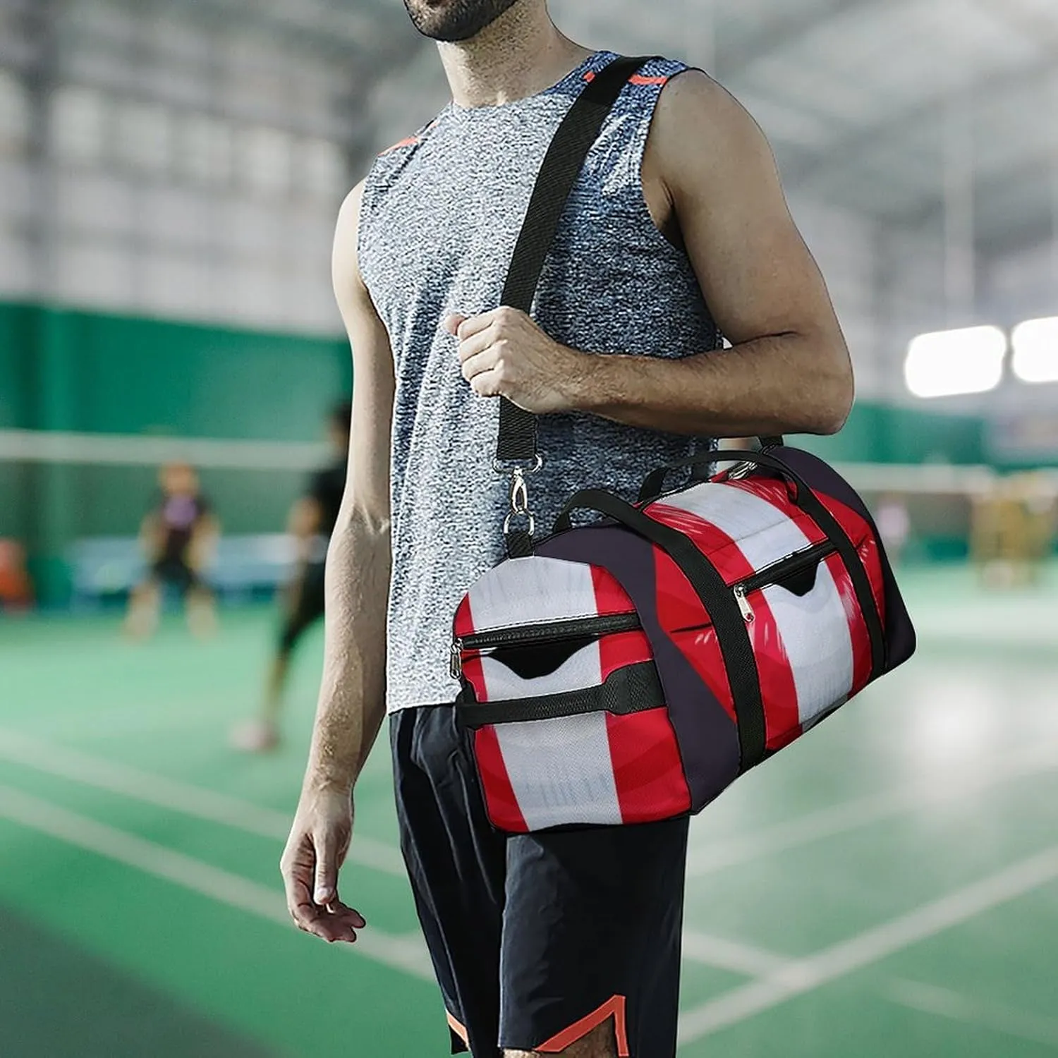 Peru Flag Lips Duffel Bag for Men Women with Shoe Compartment Lightweight Gym Bag
